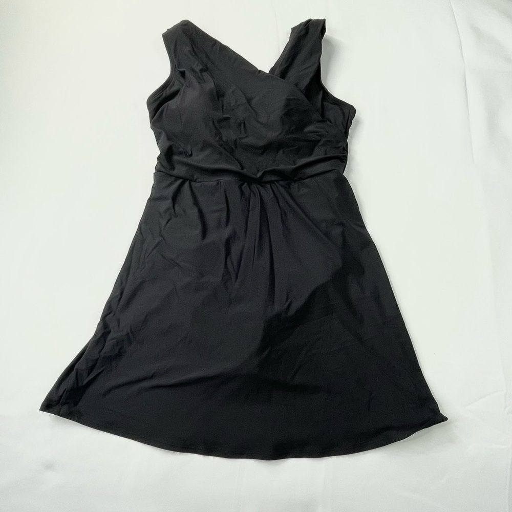 Lands End Skirted One Piece Swim Dress Adjustable Straps Padded Plus 12 DD 189